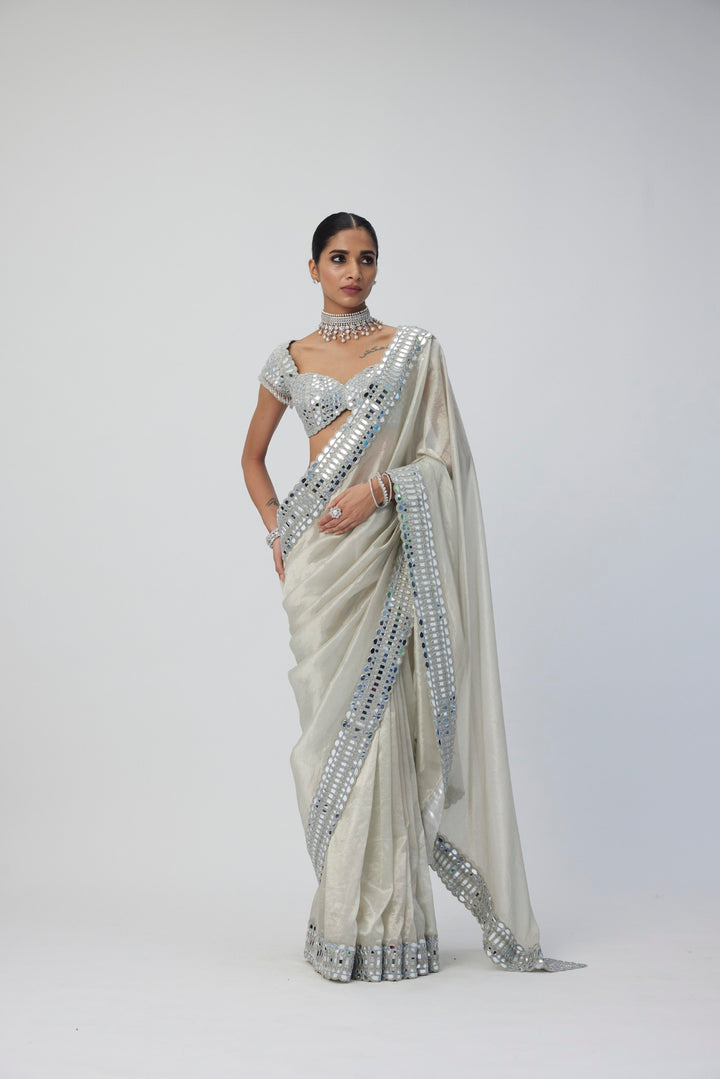 Silver Shimmer Organza Saree Set