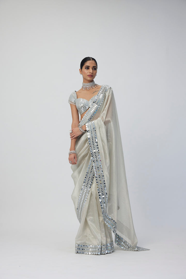 Silver Shimmer Organza Saree Set