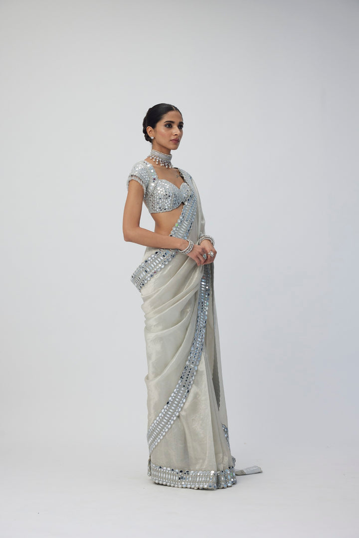 Silver Shimmer Organza Saree Set