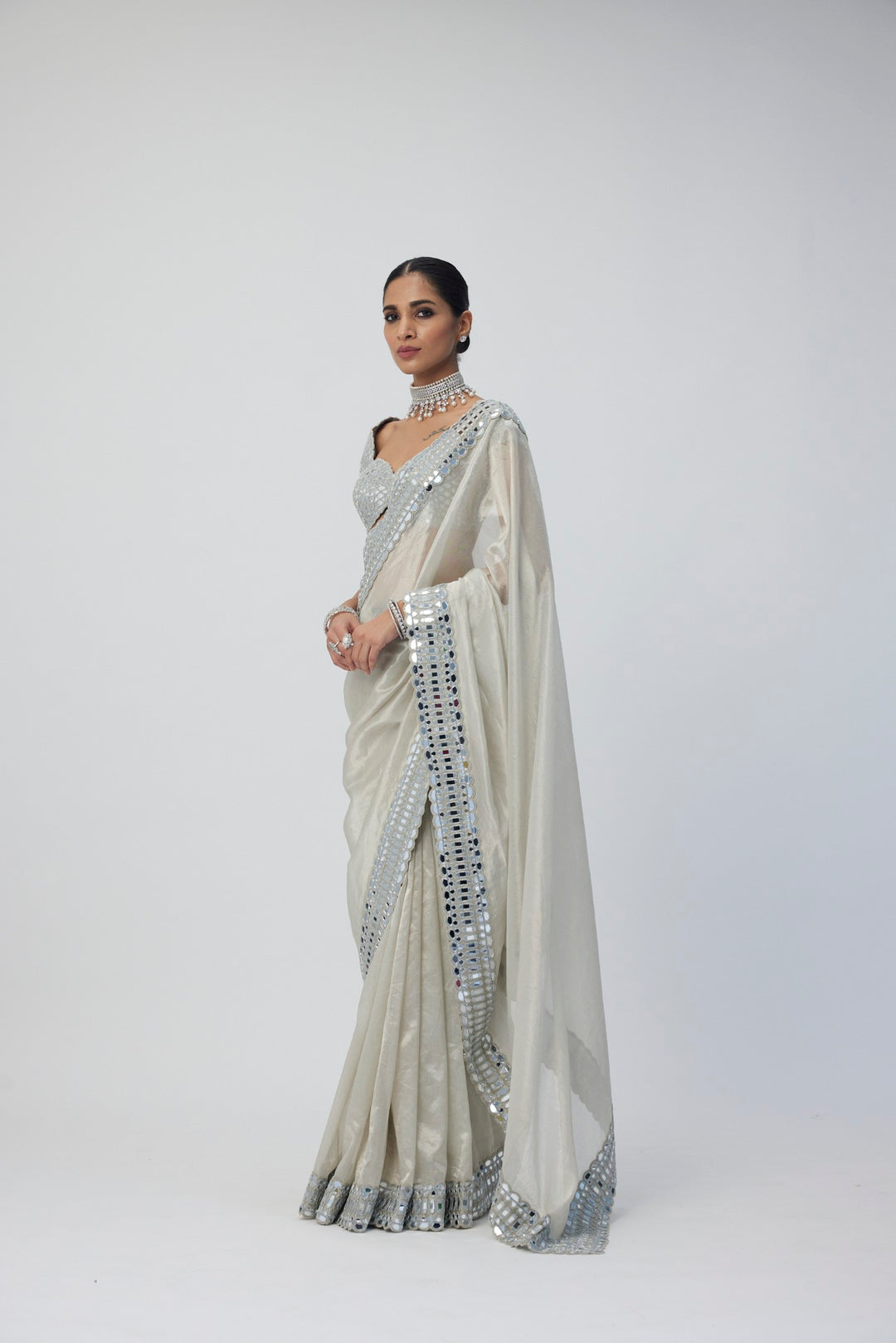 Silver Shimmer Organza Saree Set