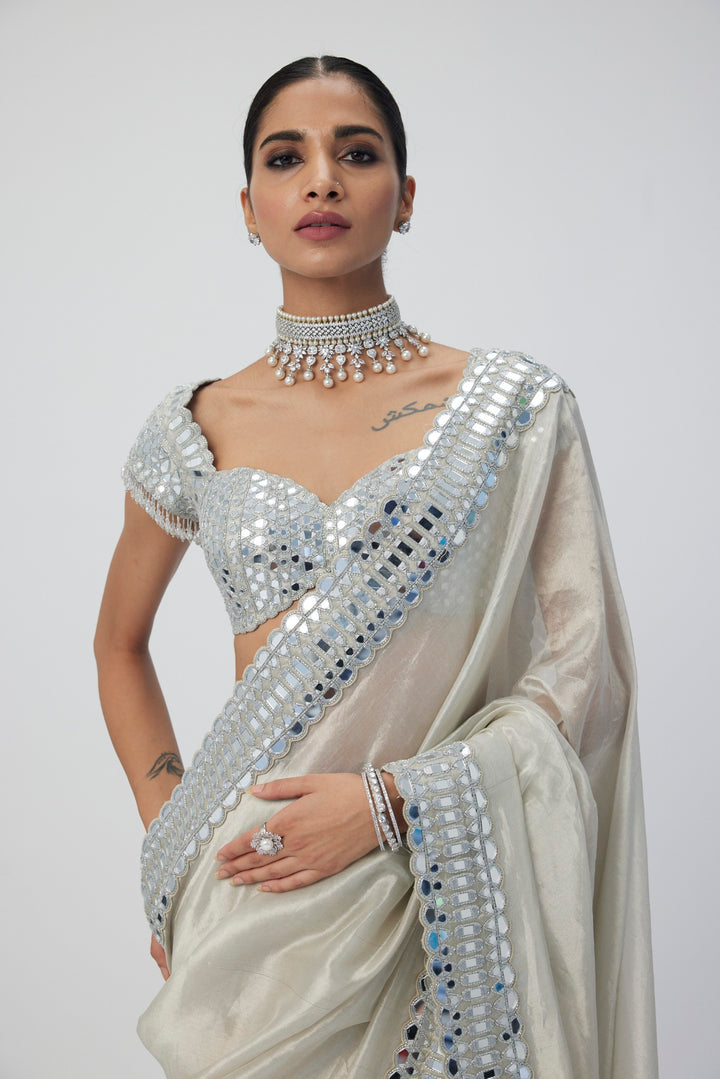 Silver Shimmer Organza Saree Set