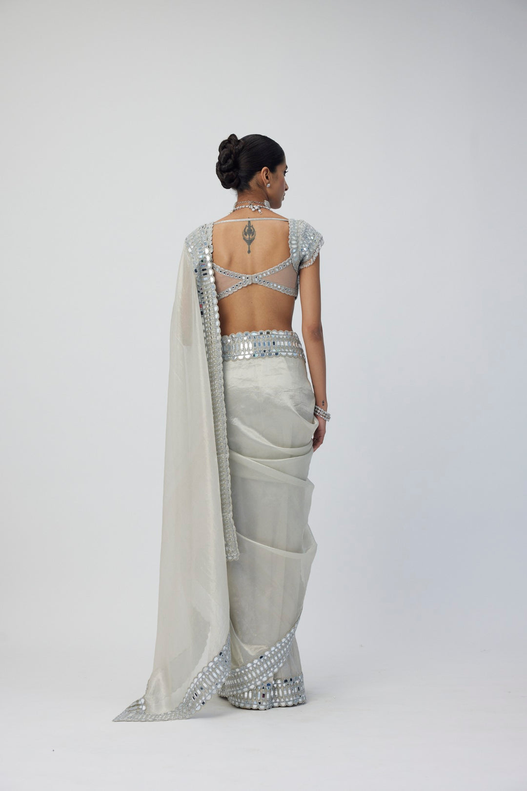 Silver Shimmer Organza Saree Set