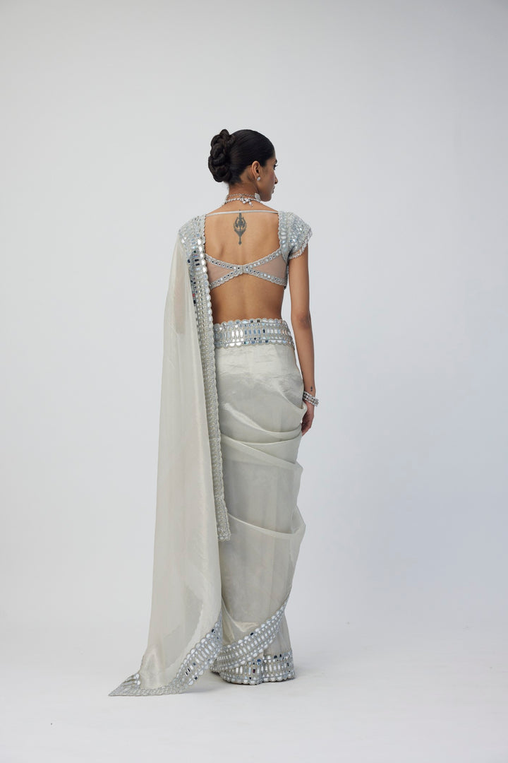 Silver Shimmer Organza Saree Set