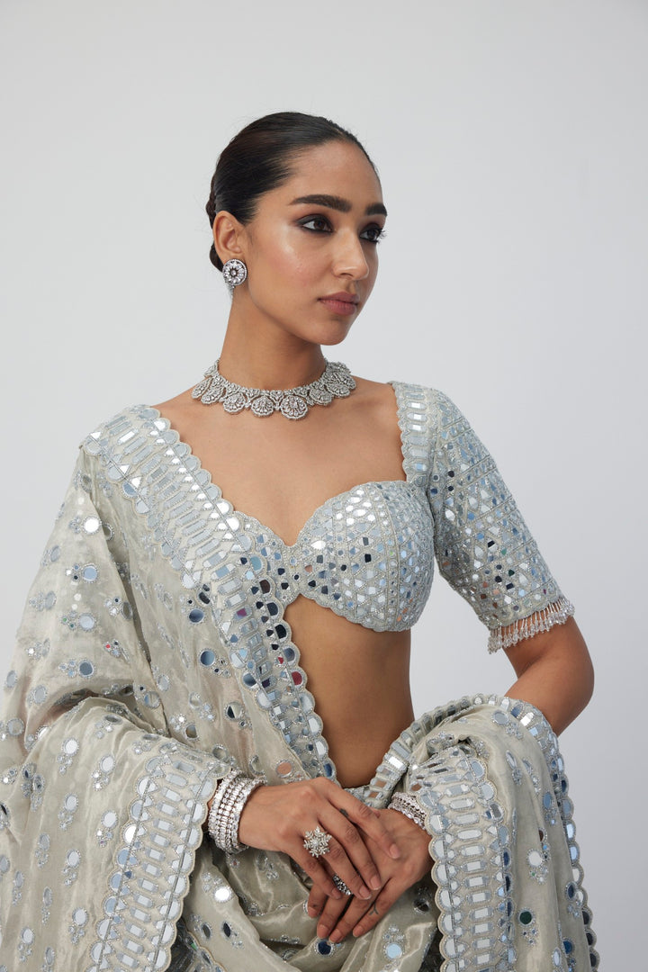 Silver Shimmer Organza Lehenga Set