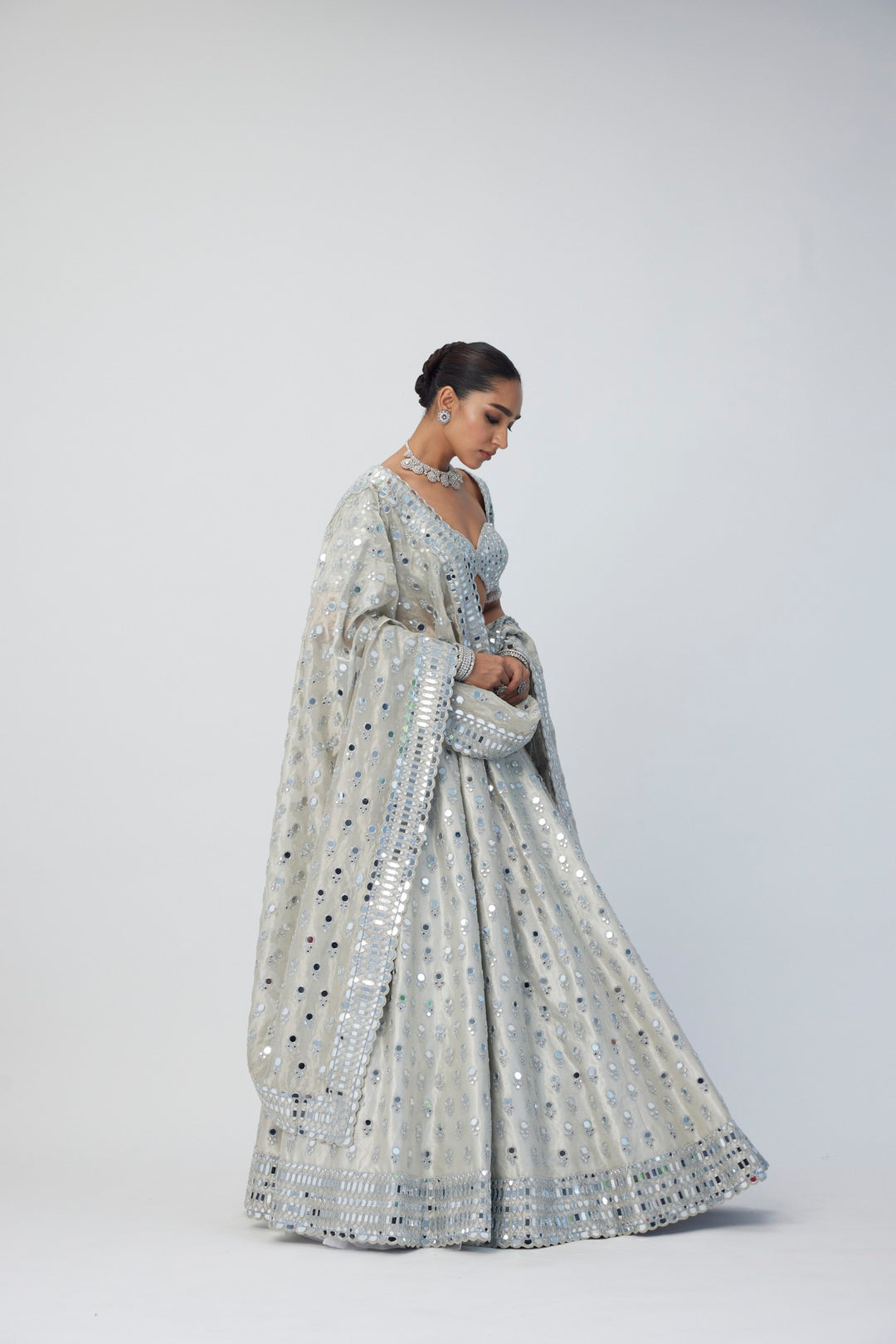 Silver Shimmer Organza Lehenga Set