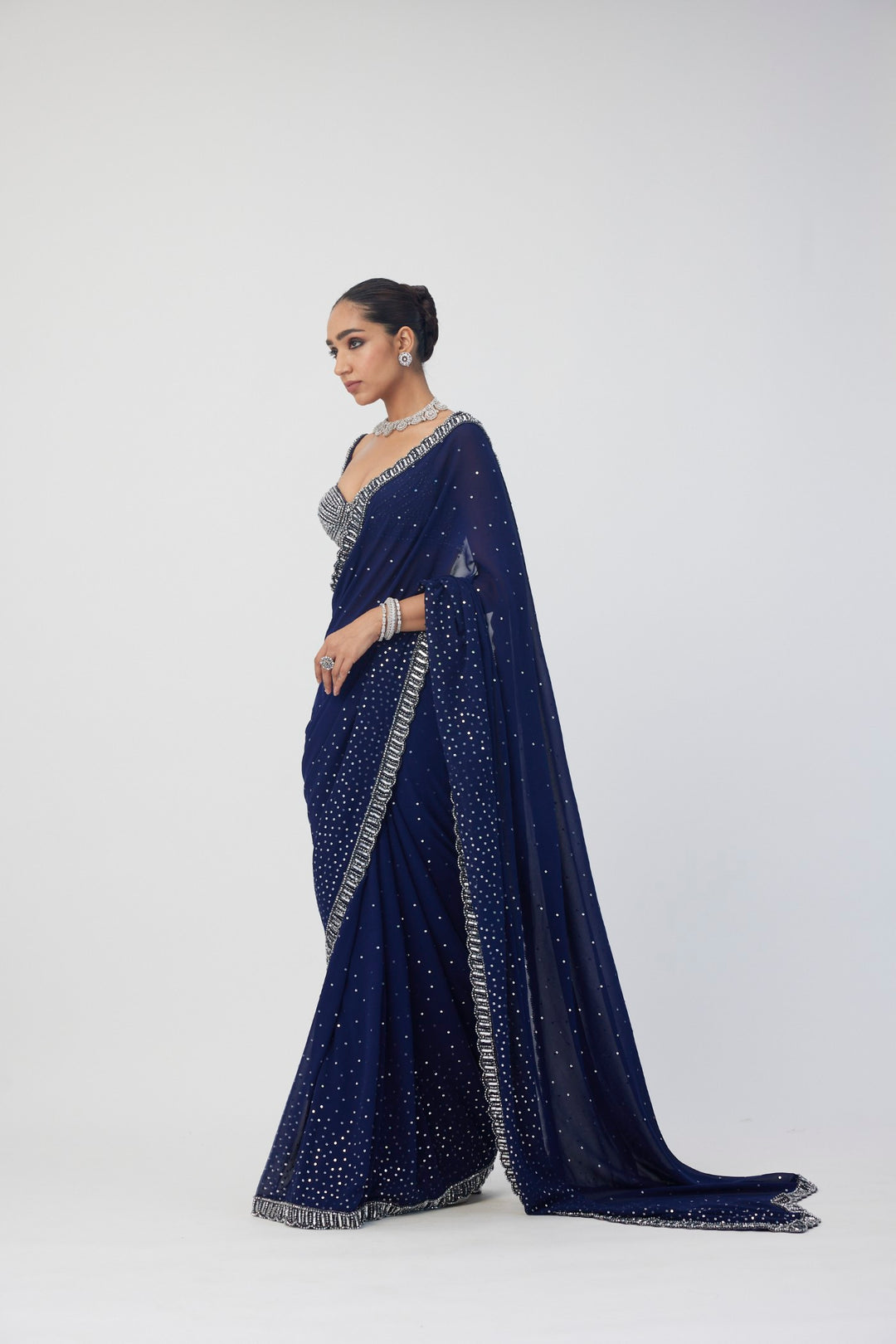 Deep Blue Sequins Embroidered Saree