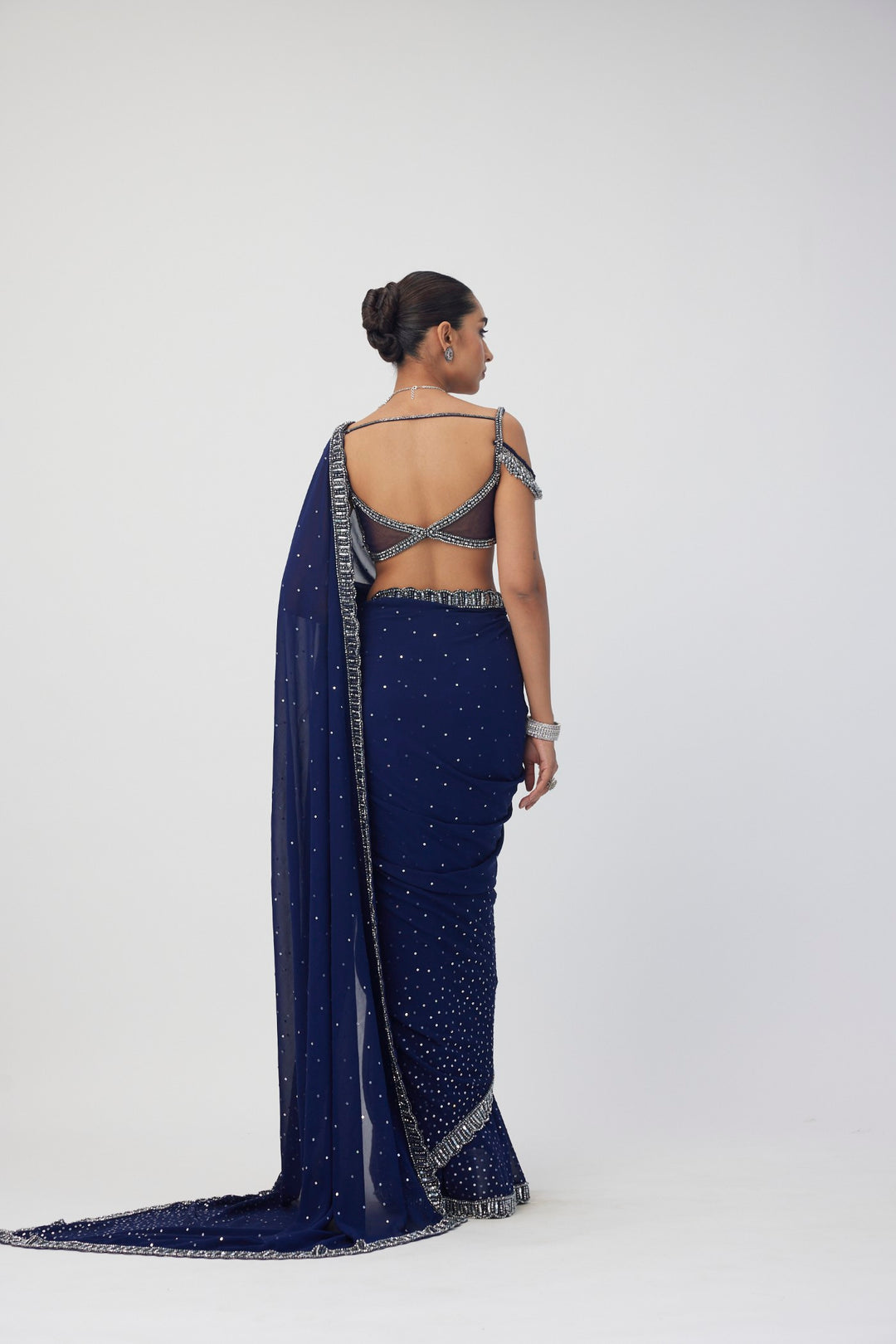 Deep Blue Sequins Embroidered Saree