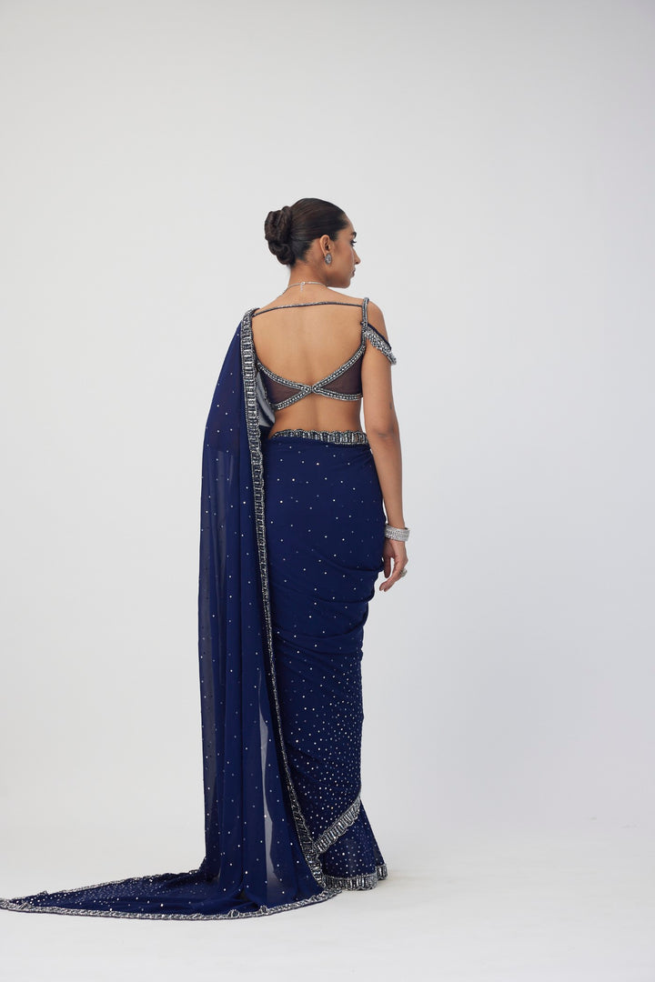 Deep Blue Sequins Embroidered Saree