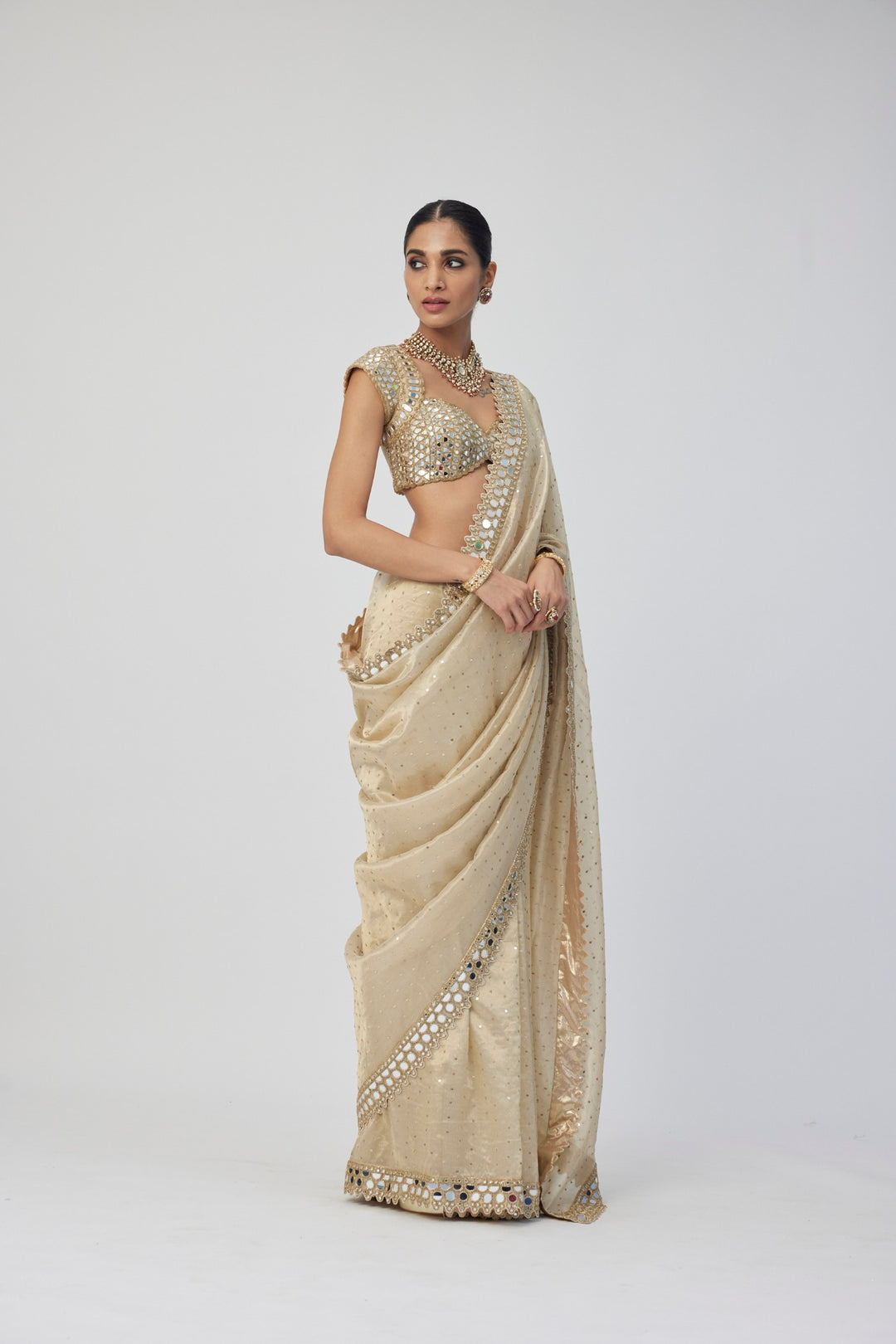 Golden Shimmer Organza Saree Set