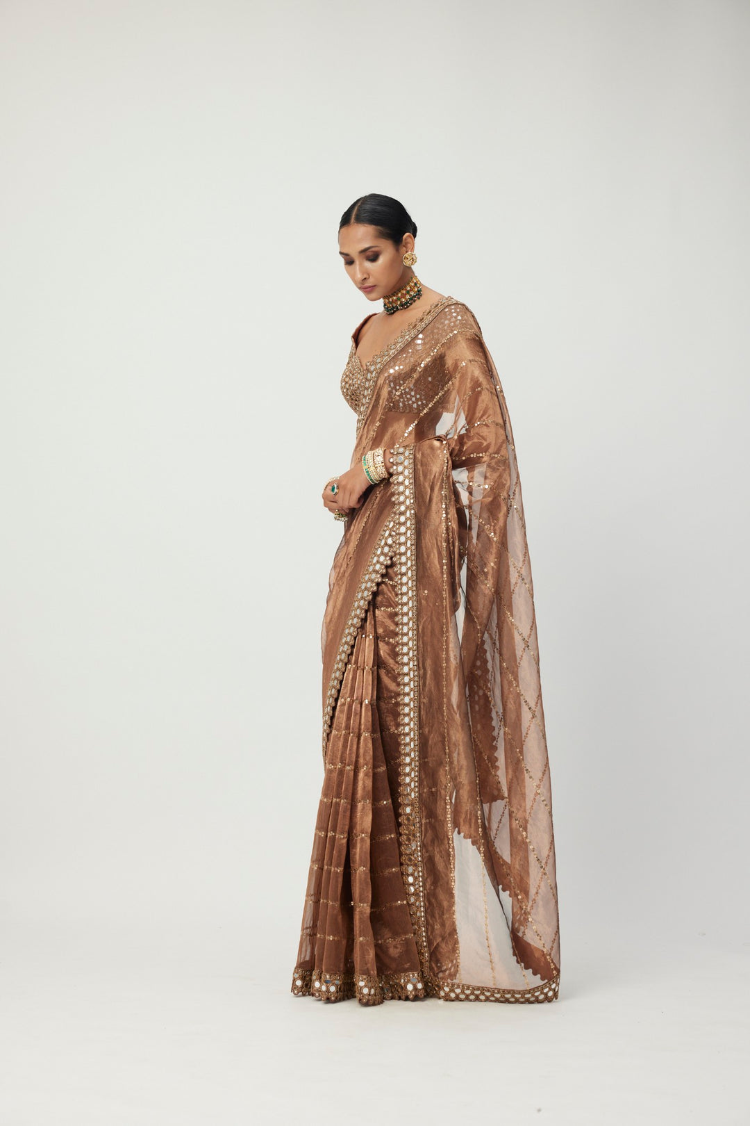 Copper Shimmer Organza Saree Set