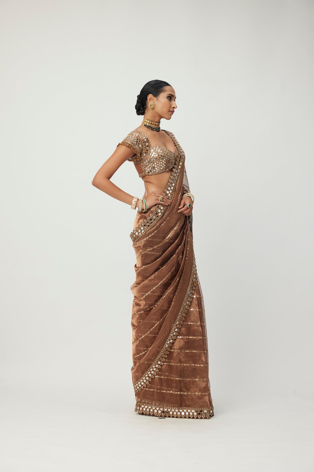 Copper Shimmer Organza Saree Set