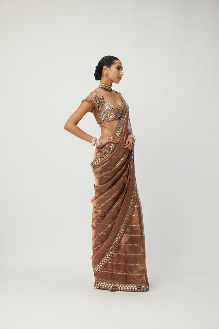 Copper Shimmer Organza Saree Set