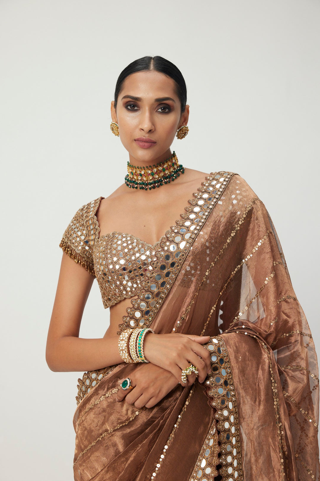 Copper Shimmer Organza Saree Set