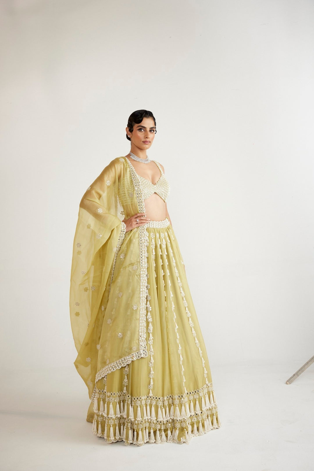 Fern Green Chandelier Pearl Drop Lehenga Set