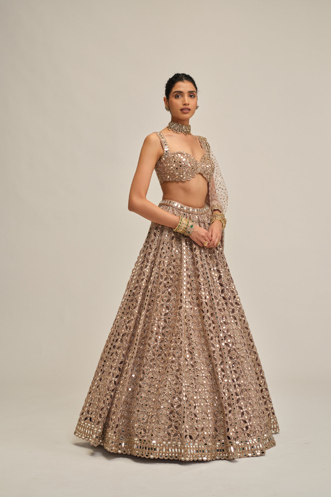 Ash Pink Circular Cutwork Lehenga Set