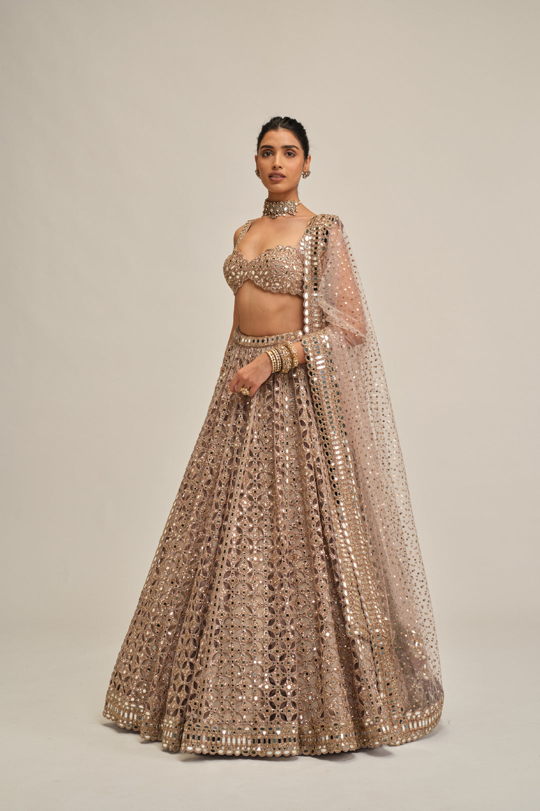 Ash Pink Circular Cutwork Lehenga Set
