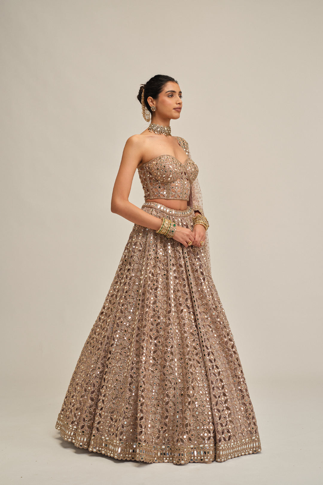 Ash Pink Circular Cutwork Lehenga With Corset Set