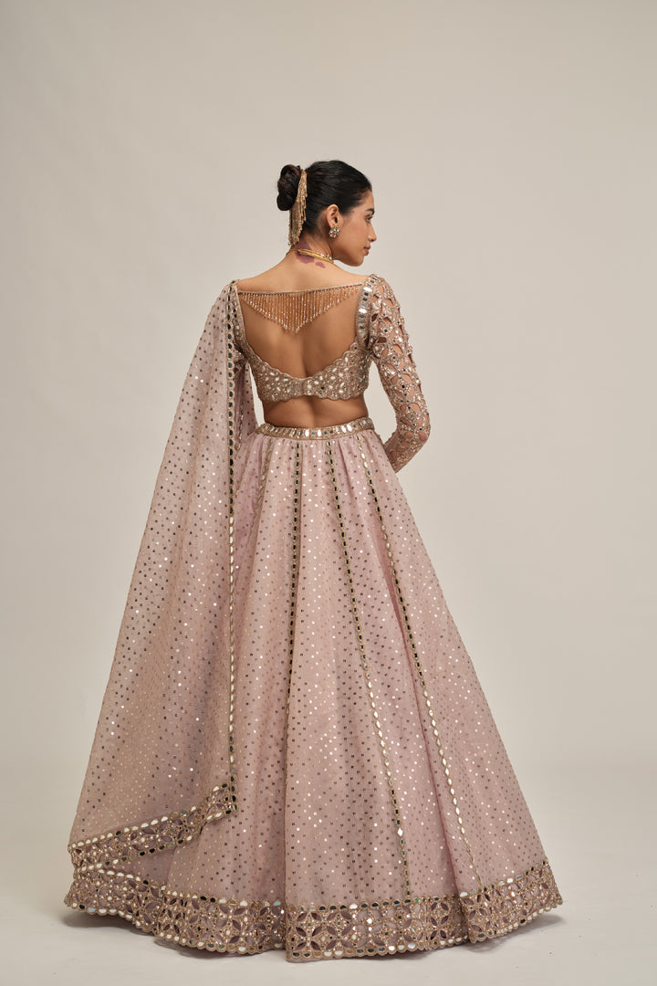 Ash Pink Cutwork Sleeve Lehenga Set