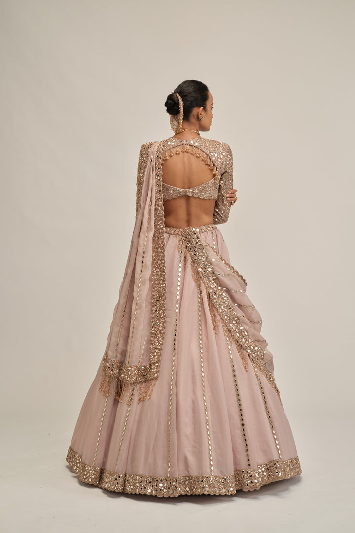 Ash Pink Full Sleeve Lehenga Set