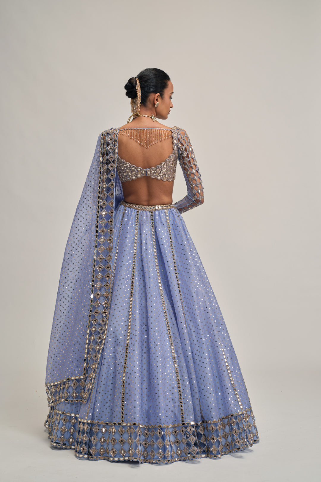 Dew Blue Cutwork Sleeve Lehenga Set