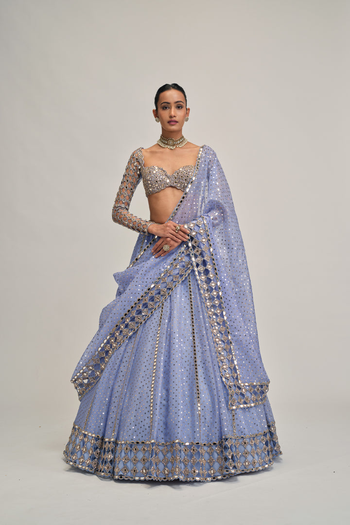 Dew Blue Cutwork Sleeve Lehenga Set