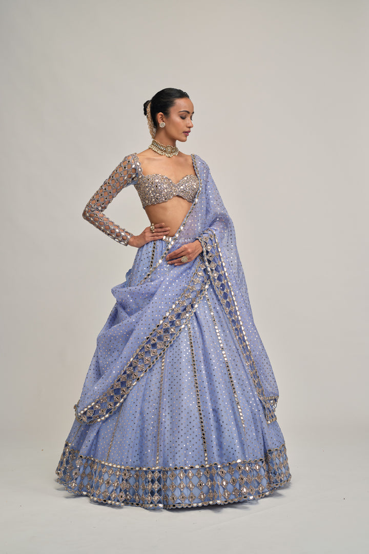 Dew Blue Cutwork Sleeve Lehenga Set