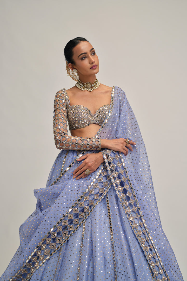 Dew Blue Cutwork Sleeve Lehenga Set