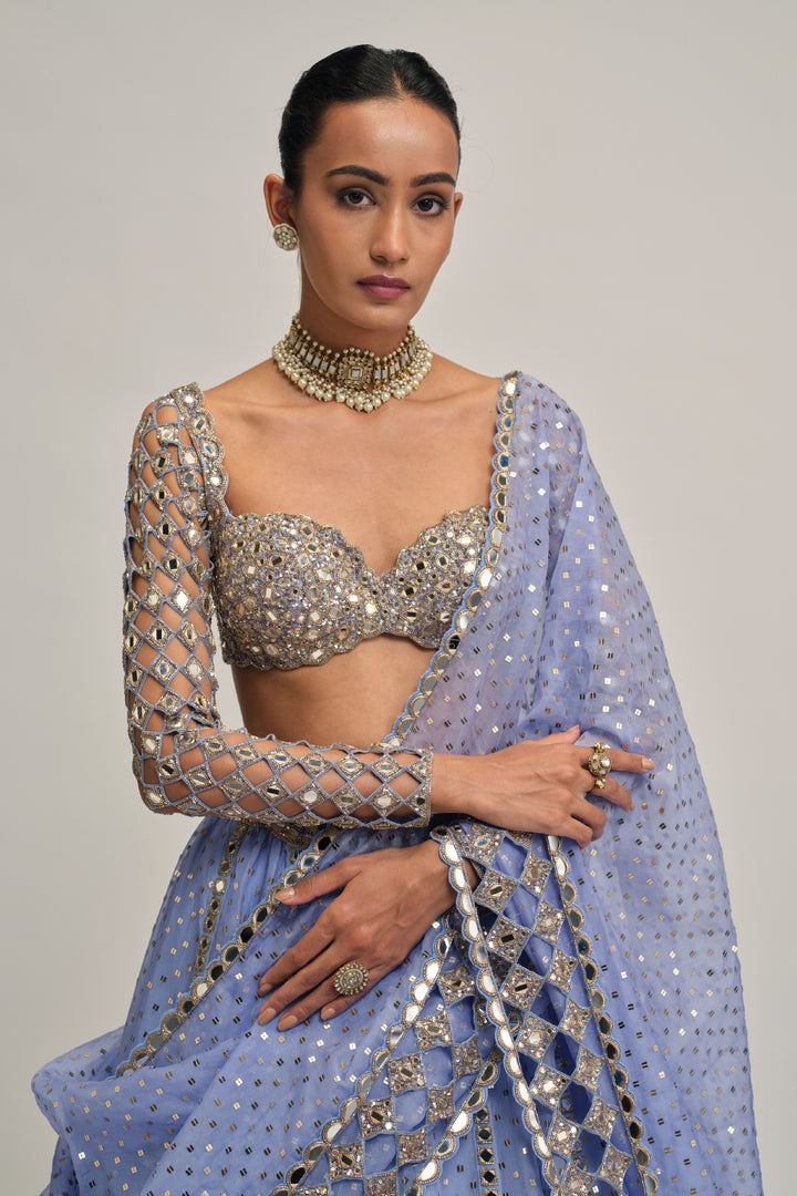 Dew Blue Cutwork Sleeve Lehenga Set