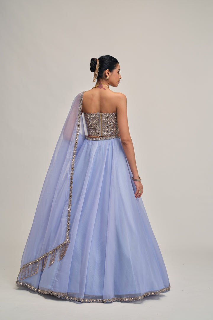 Dew Blue Organza Lehenga Set