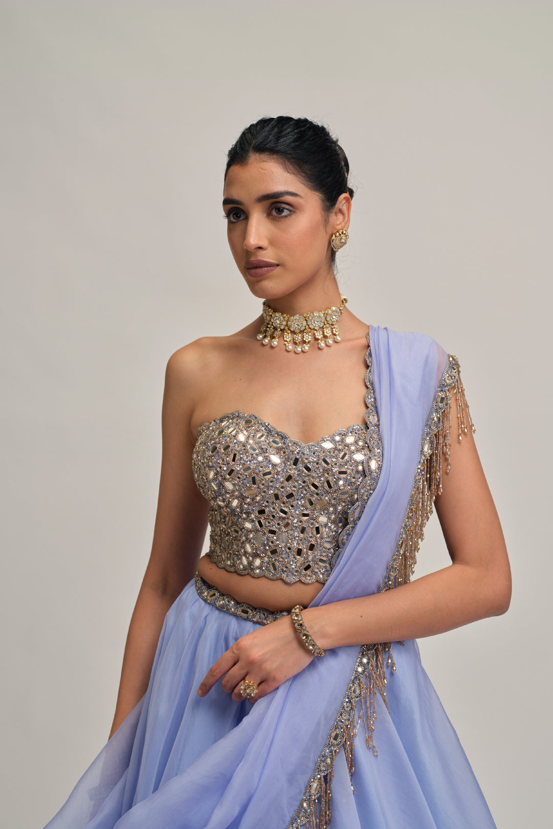 Dew Blue Organza Lehenga Set