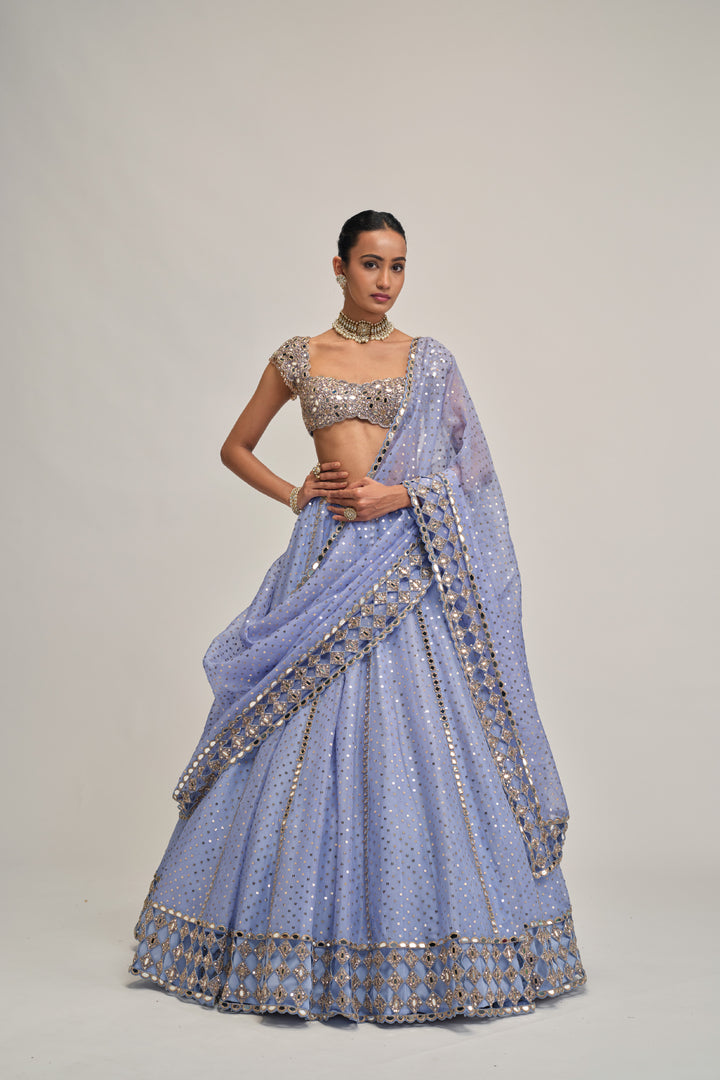 Dew Blue Sequins Embroidered Lehenga Set