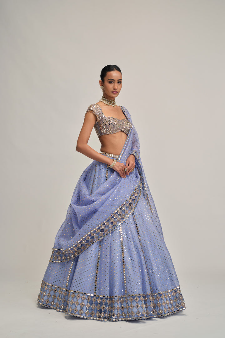 Dew Blue Sequins Embroidered Lehenga Set