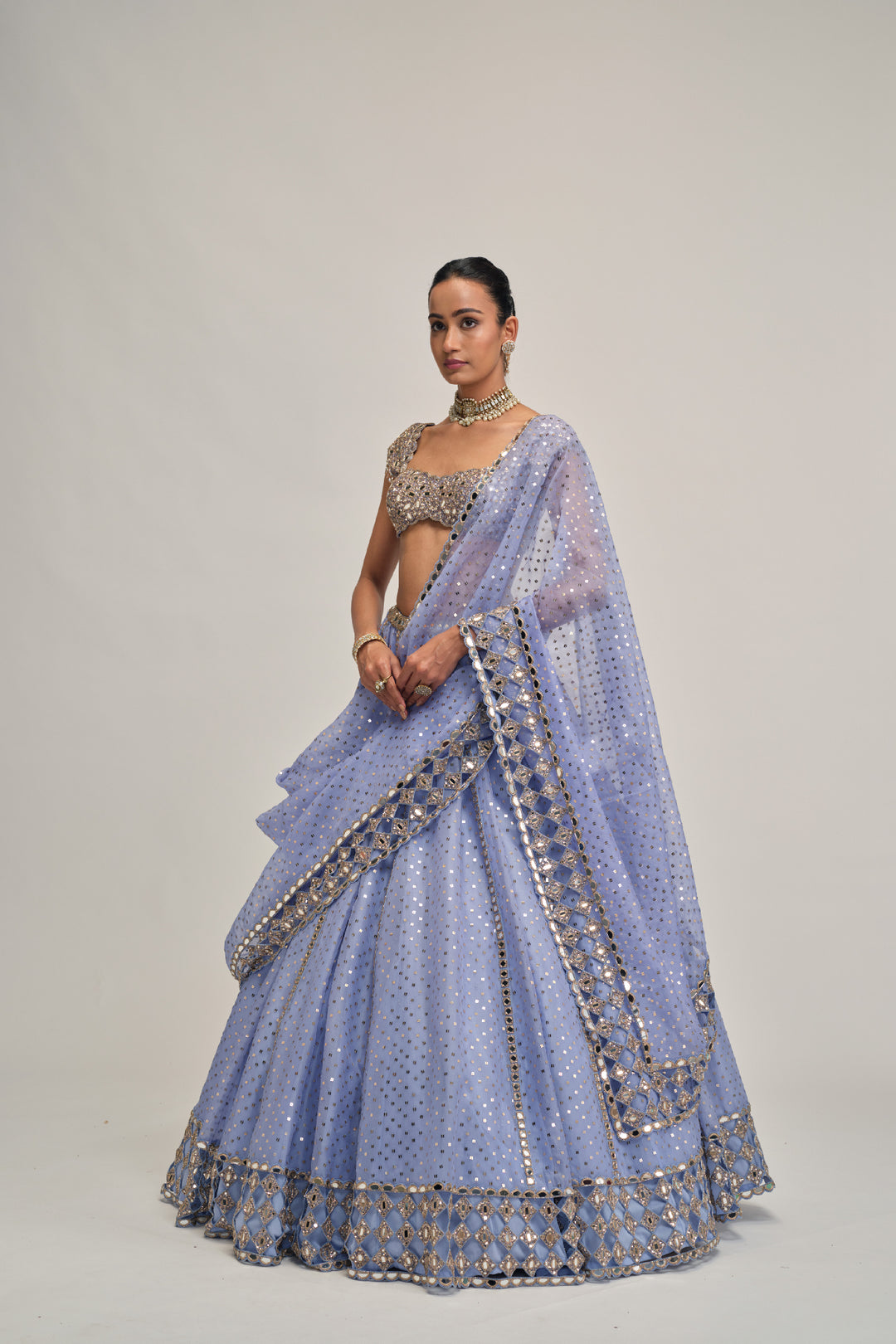 Dew Blue Sequins Embroidered Lehenga Set