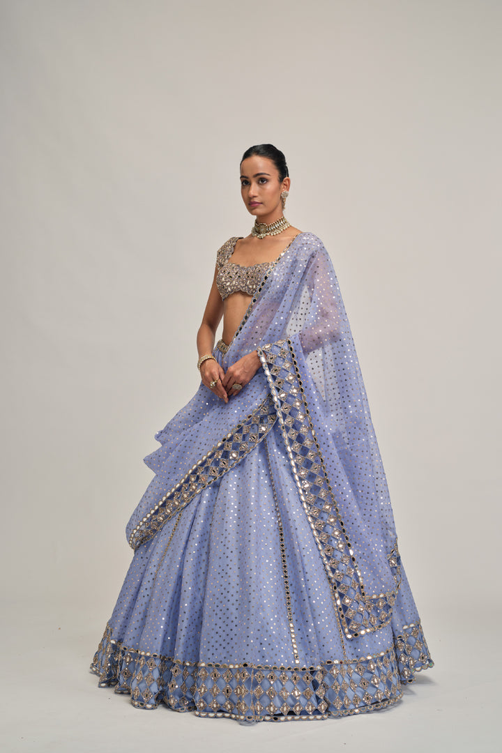 Dew Blue Sequins Embroidered Lehenga Set