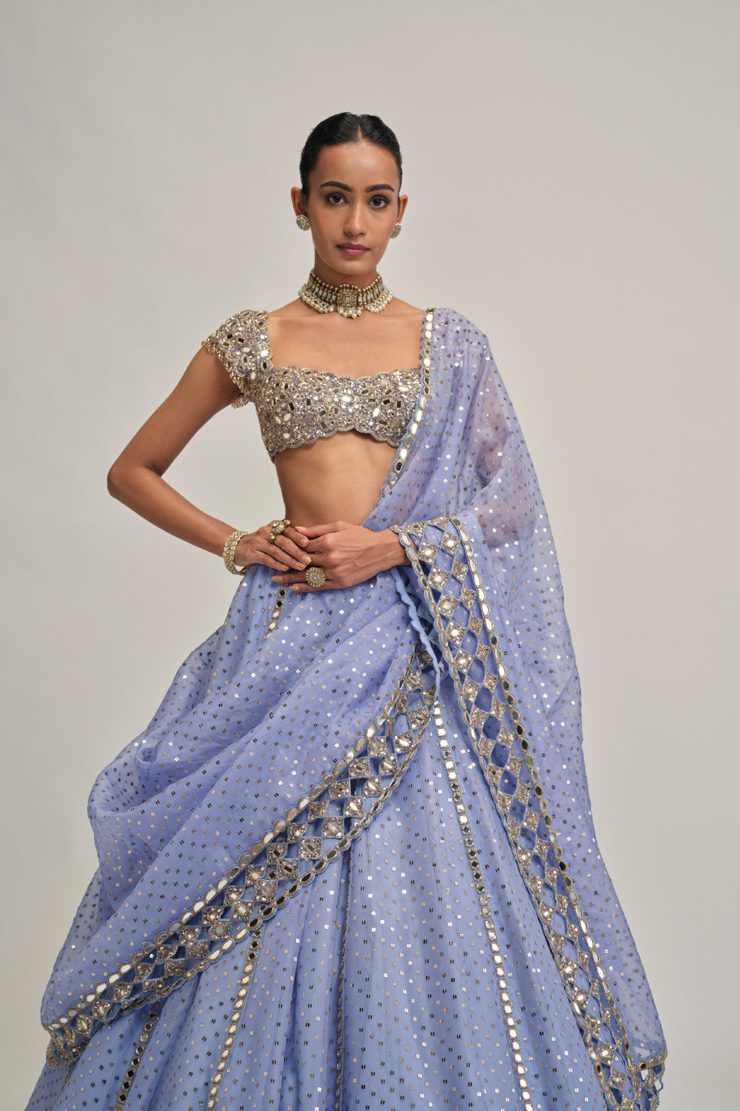 Dew Blue Sequins Embroidered Lehenga Set