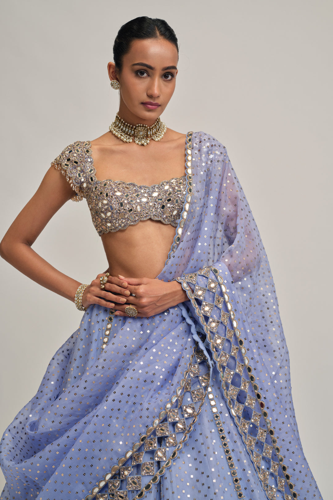 Dew Blue Sequins Embroidered Lehenga Set
