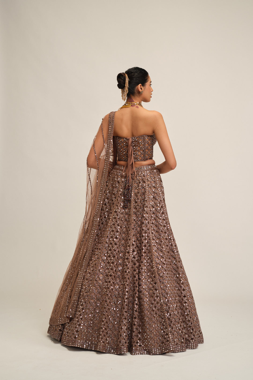 Deep Beige Flower Cutwork Lehenga Set