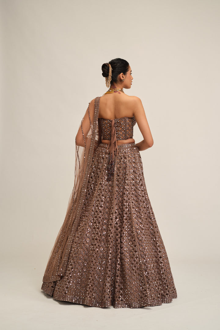 Deep Beige Flower Cutwork Lehenga Set