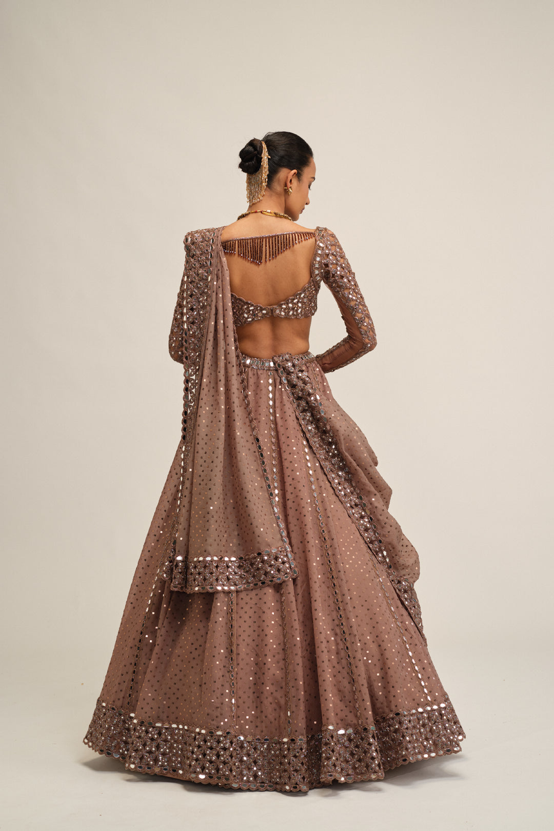 Deep Beige Sequins Embroidered Lehenga Set