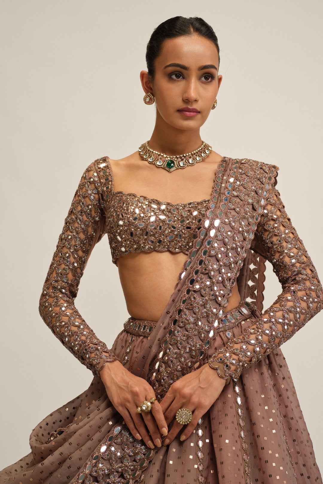 Deep Beige Sequins Embroidered Lehenga Set