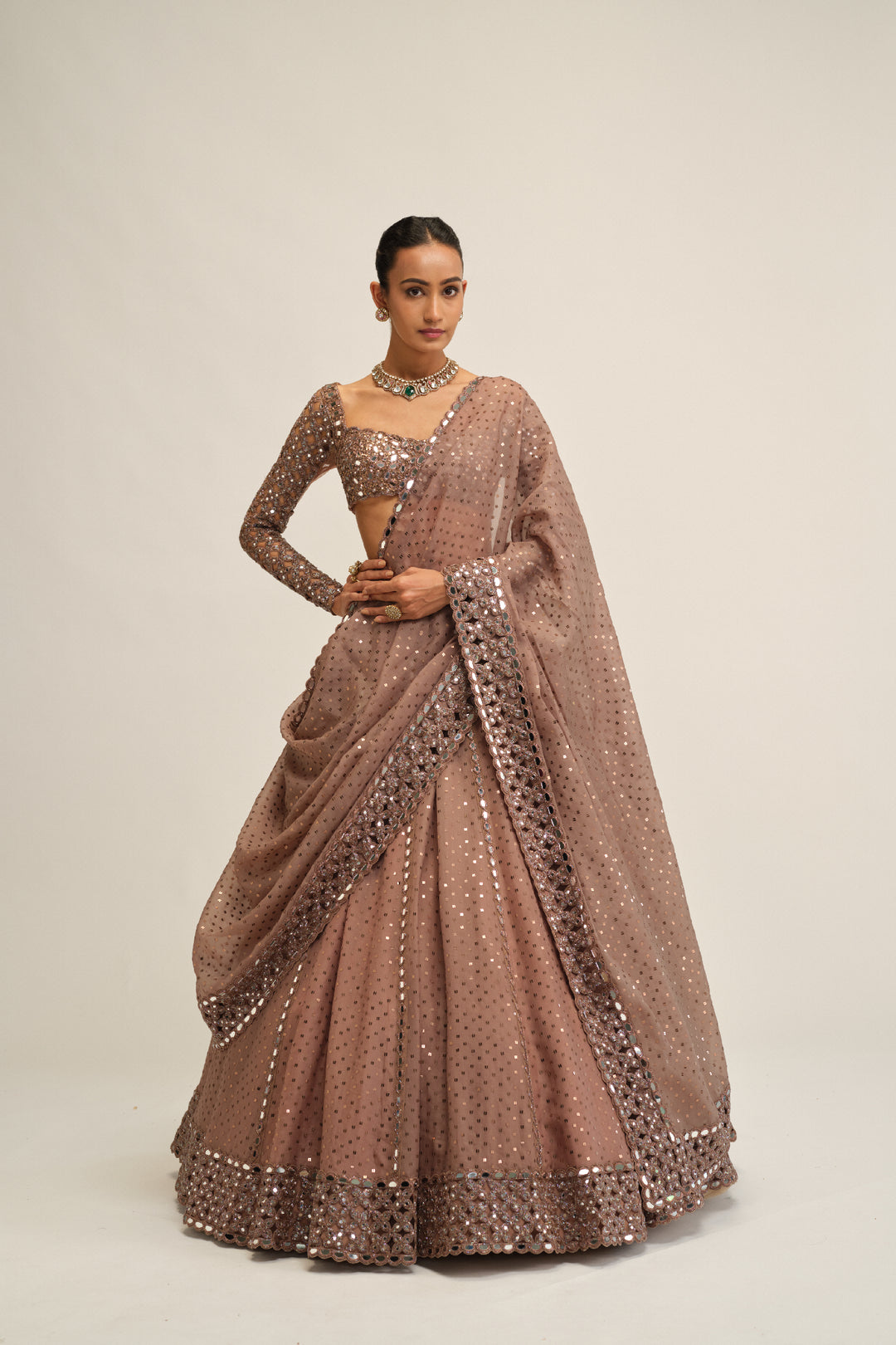 Deep Beige Sequins Embroidered Lehenga Set