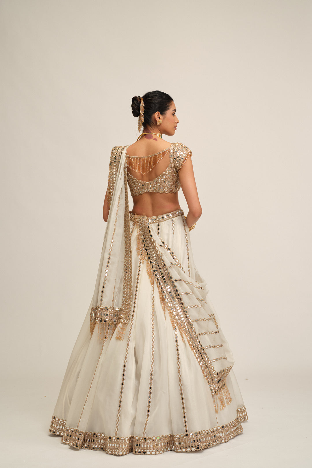 Off White Linear Lehenga Set