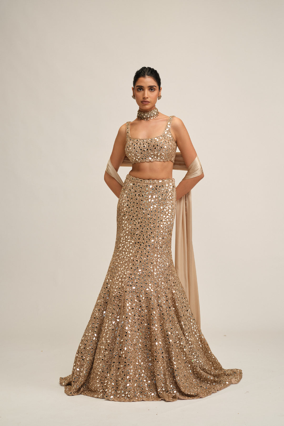 Light Beige Fishcut Lehenga Set