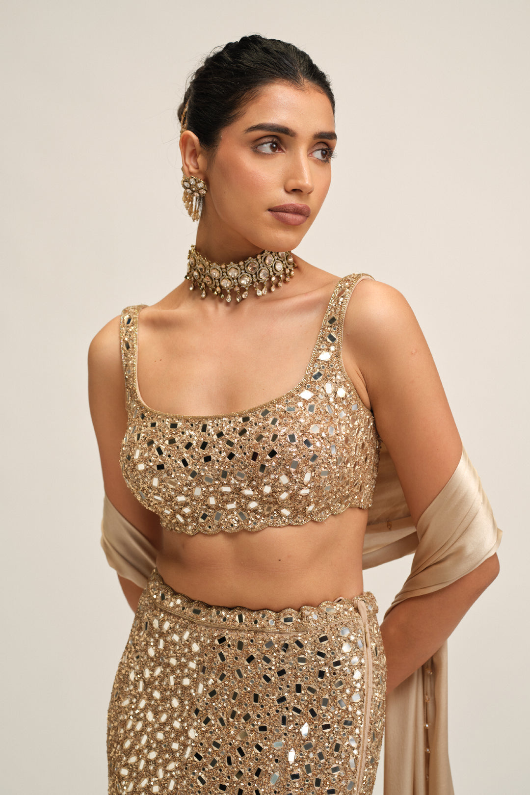 Light Beige Fishcut Lehenga Set