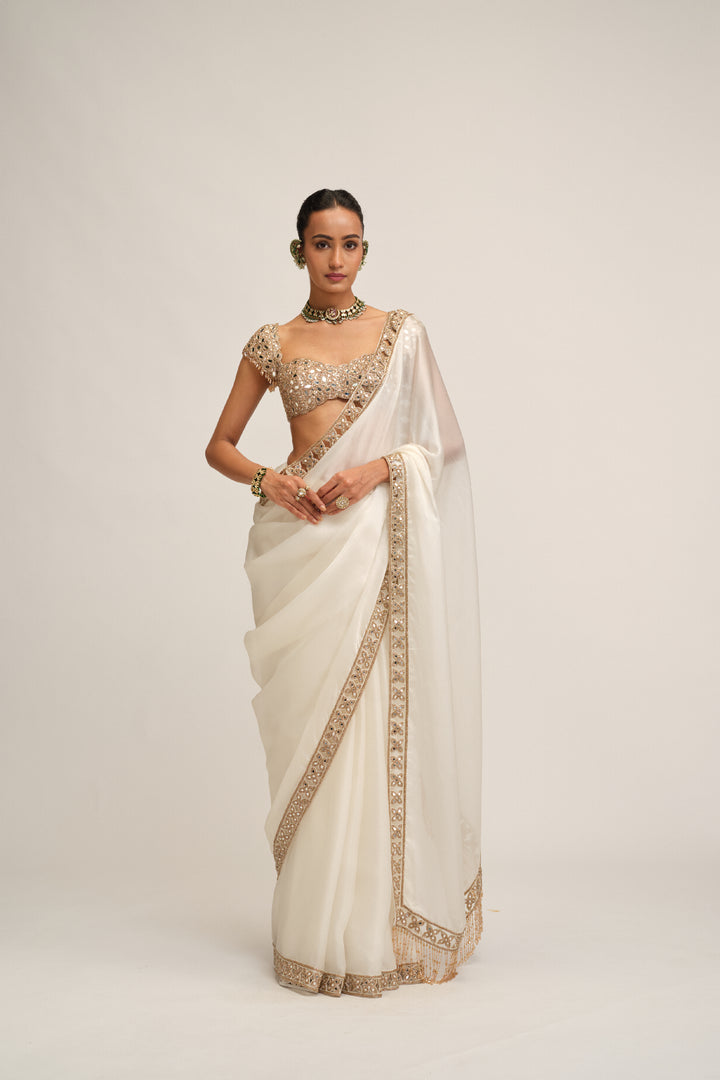 Off White Cutwork Border Saree Set