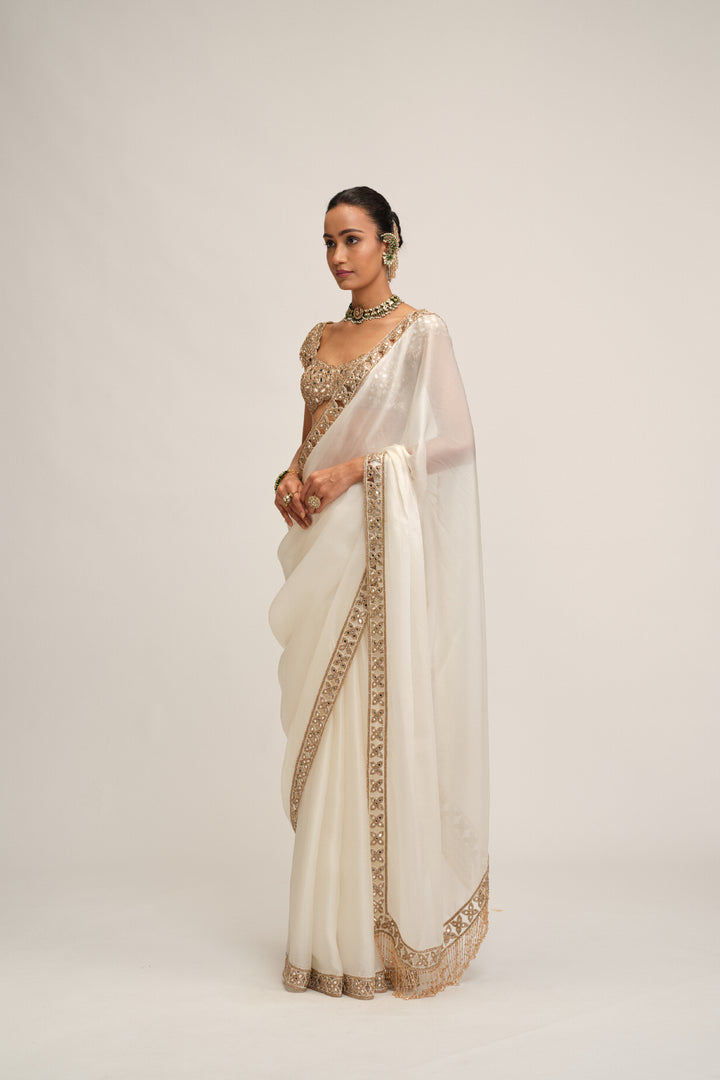 Off White Cutwork Border Saree Set