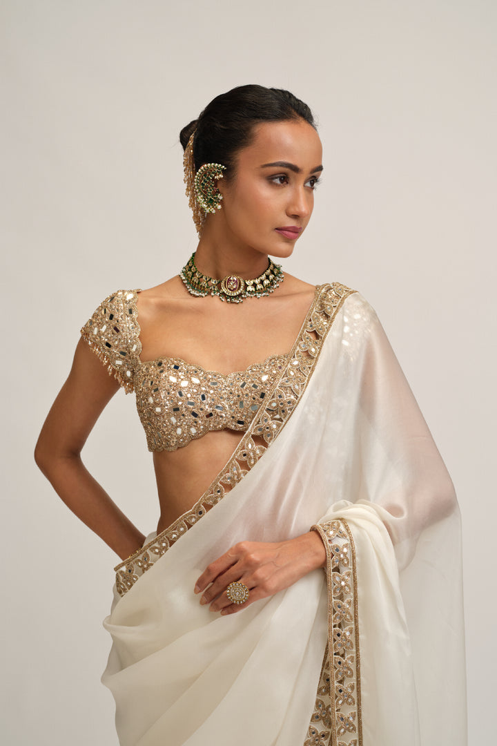Off White Cutwork Border Saree Set