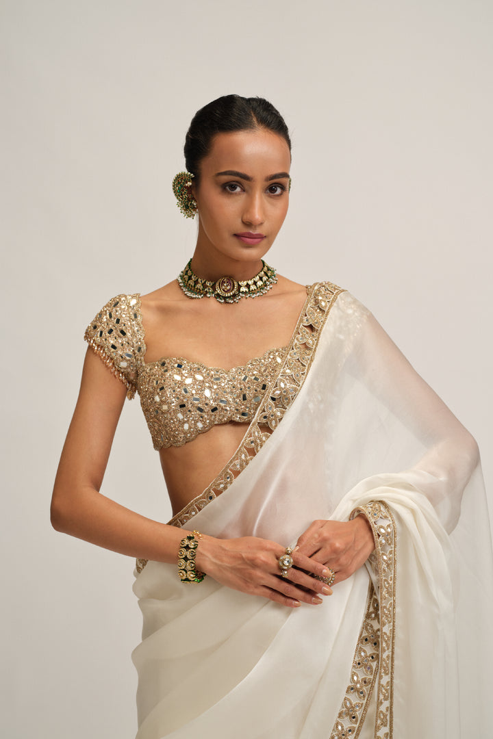 Off White Cutwork Border Saree Set