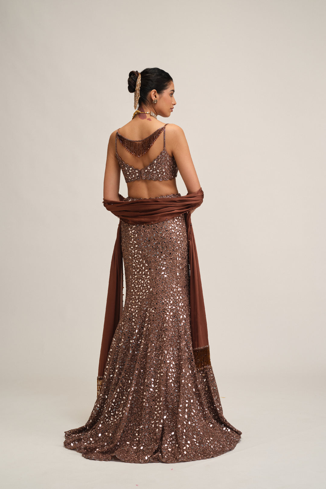 Deep Beige Fishcut Lehenga Set