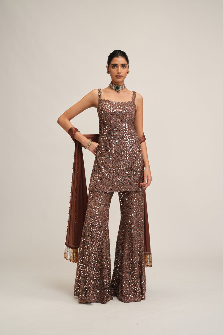 Deep Beige Kurta Sharara Set